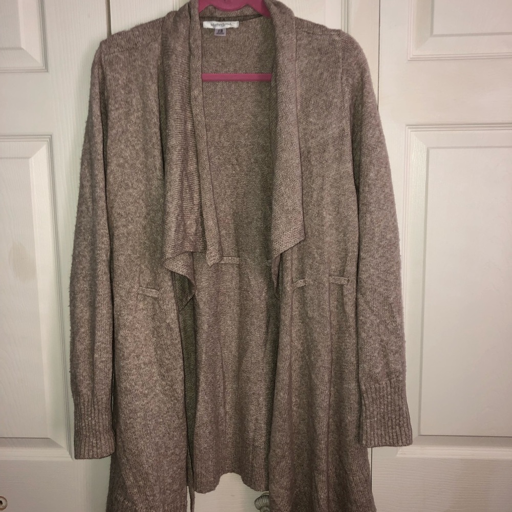 Tan maternity tie front sweater